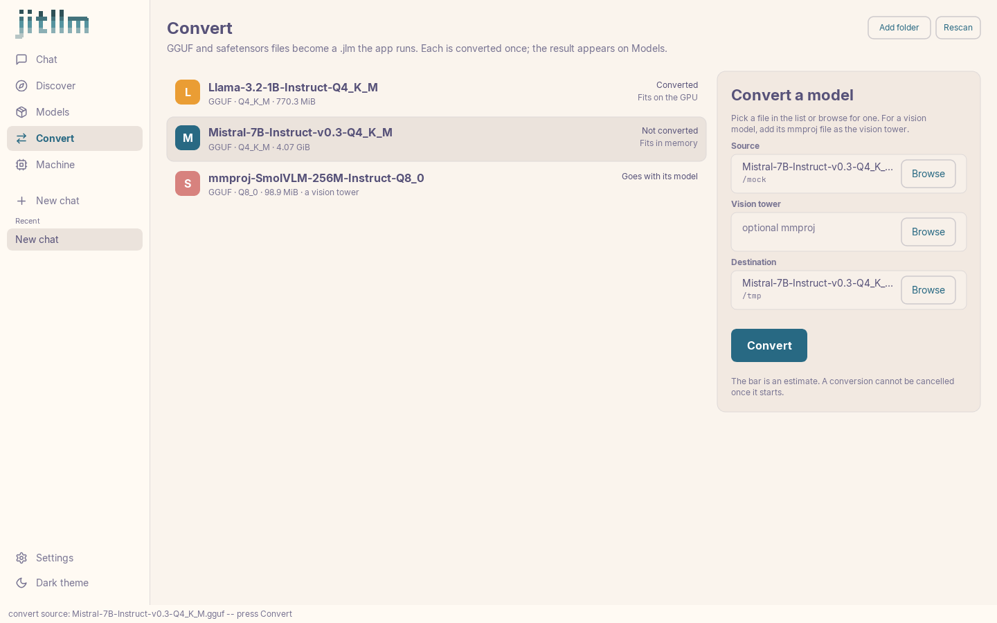The Convert screen, light theme