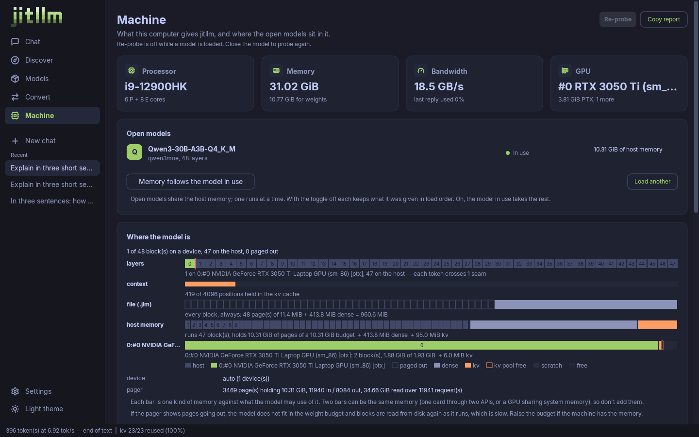 The jitllm desktop app, Machine screen