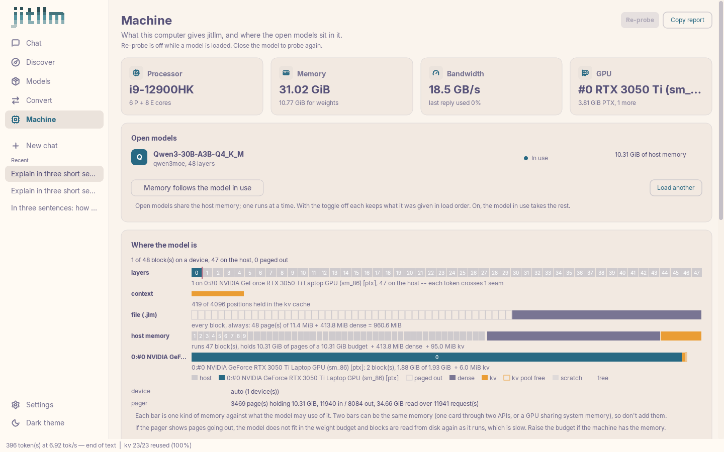 The jitllm desktop app, Machine screen